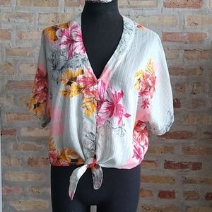 Express Floral Tie front Top